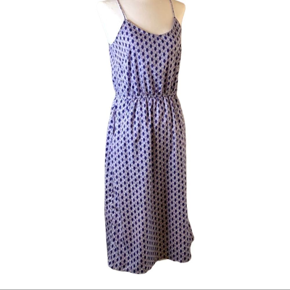 H&M blue sleeveless summer dress with pockets elastic waist mid length SZ 6